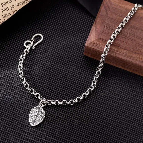 NEW 925 STERLING SILVER VINTAGE LEAF CHARM BRACELET, NICE BRACELET,CUTE BRACELET - Picture 4 of 9